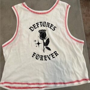 Official Deftones Merch white baby tank with red trim